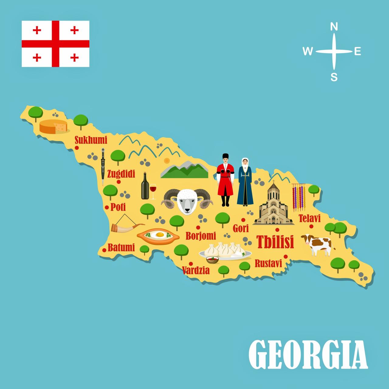 Georgia Map of Major Sights and Attractions - OrangeSmile.com